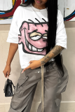 White Casual Street Cartoon Print O Neck T-Shirts