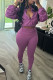 Purple Casual Solid Color Draw String Patchwork Zipper Zipper Collar Long Sleeve Two Pieces