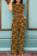 Brown Casual Daily Print Stripe Pocket O Neck Short Sleeve Two Pieces