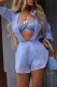 Sky Blue Sexy Solid Color Pocket Buckle Patchwork Slit Shirt Collar Long Sleeve Two Pieces