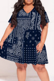 Pink Casual Print Patchwork V Neck Printed Plus Size Dresses