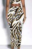 Orange Black Casual Colorblock Geometric Print Contrast Regular High Waist Full Print Bottoms