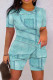 Lake Blue Casual Print Basic O Neck Short Sleeve Two Pieces