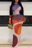 Orange Sexy Print Patchwork O Neck Sheath Dresses