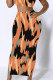 Orange Black Casual Colorblock Geometric Print Contrast Regular High Waist Full Print Bottoms