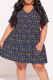 Tibetan Blue Casual Print Patchwork V Neck Printed Plus Size Dresses