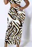 Orange Black Casual Colorblock Geometric Print Contrast Regular High Waist Full Print Bottoms