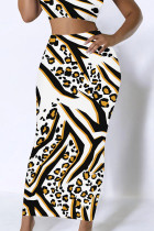 White Casual Colorblock Geometric Print Contrast Regular High Waist Full Print Bottoms