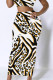 White Casual Colorblock Geometric Print Contrast Regular High Waist Full Print Bottoms