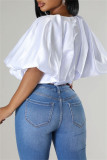 Blue Casual Solid Color Print Basic O Neck Tops