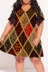 Burgundy Casual Print Patchwork V Neck Printed Plus Size Dresses