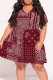 Burgundy Street Print Patchwork V Neck A Line Plus Size Dresses