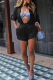 White Sexy Solid Color Pocket Buckle Patchwork Slit Shirt Collar Long Sleeve Two Pieces