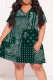 Dark Green Street Print Patchwork V Neck A Line Plus Size Dresses
