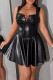 Black Sexy Solid Color Lace Patchwork Backless Strap Design Zipper Asymmetrical Collar A Line Dresses