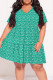 Green Casual Print Patchwork V Neck Printed Plus Size Dresses