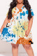 Multicolor Casual Geometric Print Flowers Splashed ink printing Contrast V Neck Printed Plus Size Dresses