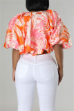 Blue Casual Solid Color Print Basic O Neck Tops