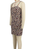 Leopard Print Sexy Leopard Print Patchwork Backless Slit Spaghetti Strap Sling Dresses