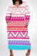 Rose Red Casual Print Pocket Patchwork V Neck Straight Plus Size Dresses