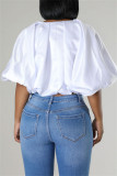 Blue Casual Solid Color Print Basic O Neck Tops