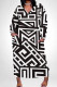 Black And White Casual Print Pocket Patchwork V Neck Straight Plus Size Dresses