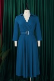 Red Casual Solid Color With Belt Turndown Collar A Line Dresses