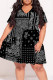 Black And White Casual Print Patchwork V Neck Printed Plus Size Dresses