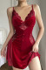 Burgundy Sexy Solid Color Lace Patchwork Backless Lingerie