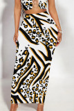Orange Black Casual Colorblock Geometric Print Contrast Regular High Waist Full Print Bottoms
