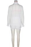 White Sexy Solid Color Pocket Buckle Patchwork Slit Shirt Collar Long Sleeve Two Pieces