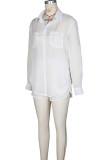 White Sexy Solid Color Pocket Buckle Patchwork Slit Shirt Collar Long Sleeve Two Pieces