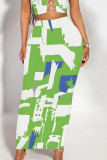 Orange Black Casual Colorblock Geometric Print Contrast Regular High Waist Full Print Bottoms