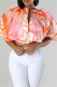Orange Casual Solid Color Print Basic O Neck Tops