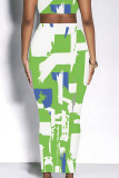 Orange Black Casual Colorblock Geometric Print Contrast Regular High Waist Full Print Bottoms
