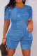 Royal Blue Casual Print Basic O Neck Short Sleeve Two Pieces