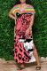 Pink Elegant Animal Print Pocket Patchwork V Neck Long Dresses