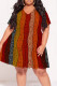 Orange Casual Print Patchwork V Neck Printed Plus Size Dresses