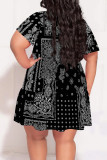 Green Casual Print Patchwork V Neck Printed Plus Size Dresses