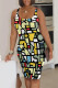 Multicolor Sexy Geometric Print Tropical Print Contrast U Neck Printed Dresses