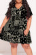 Black khaki Casual Print Patchwork V Neck Printed Plus Size Dresses