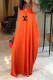 Orange Casual Letter Print Draw String Halter Sleeveless Dresses
