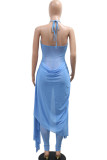 Coffee Sexy Solid Color Hollow Out Patchwork See-Through Backless Halter Regular Jumpsuits