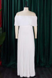 Tangerine Elegant Solid Color Patchwork Backless Pleated Off Shoulder Long Dresses