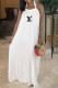 White Casual Letter Print Draw String Halter Sleeveless Dresses