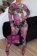 Black Casual Print Basic O Neck Long Sleeve Two Pieces