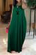 Green Casual Letter Print Draw String Halter Sleeveless Dresses
