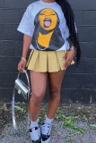 White Casual Figure Print Basic O Neck T-Shirts