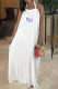 White Casual Letter Print Draw String Lace Up Backless Halter Sleeveless Dresses