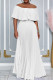 White Elegant Solid Color Patchwork Backless Pleated Off Shoulder Long Dresses